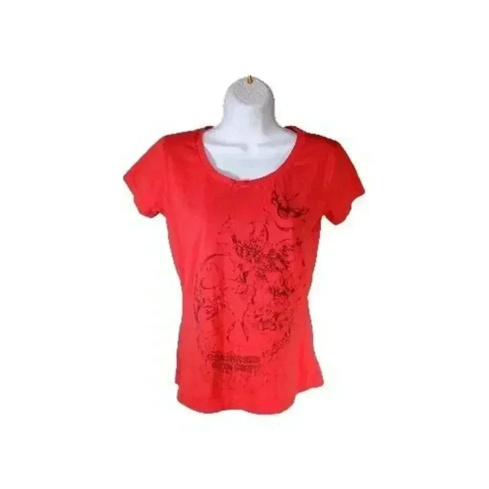 Alexander Mcqueen T-shirt Tee Skull Short Sleeve Red Cotton Women's Medium
